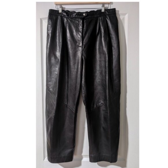 Vintage Holt Renfrew | Women's Pleated Leather Pants In Black - Picture 1 of 14